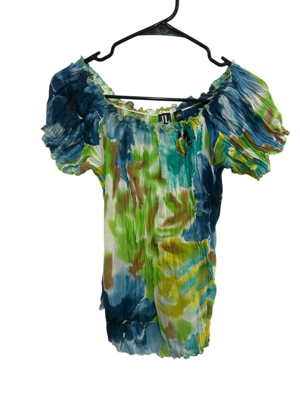Jennifer Lloyd Large Multicolor Off-Shoulder Crinkled Blouse Statement Style